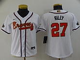 Women Braves 27 Austin Riley White 2022 Gold Program Nike Cool Base Jersey,baseball caps,new era cap wholesale,wholesale hats